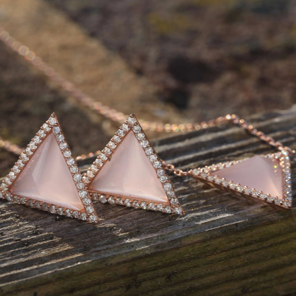 Lemonade Pink Triangle Rose Gold Plated Silver Earrings mood indicato Yzill Jewellery