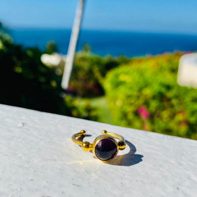 Serene Amethyst Gold Plated Silver Adjustable Ring
