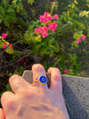 Evil Eye Blue Circle Glass Gold Plated Silver Adjustable Ring on hand 1