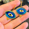 Evil Eye Glass Gold Plated Silver Dangle Earrings-1