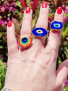 Evil Eye Glass Gold Plated Silver Adjustable Ring