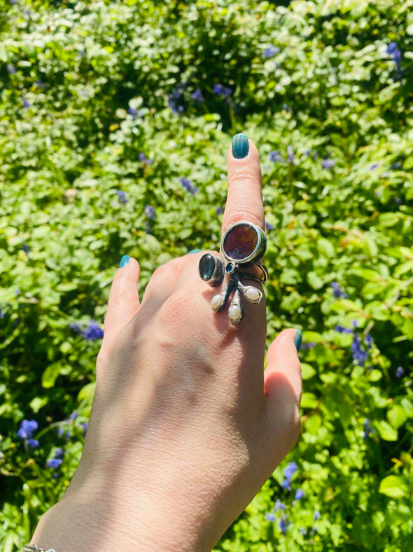 Ground Yourself Jasper Silver Adjustable Ring  on hand 2