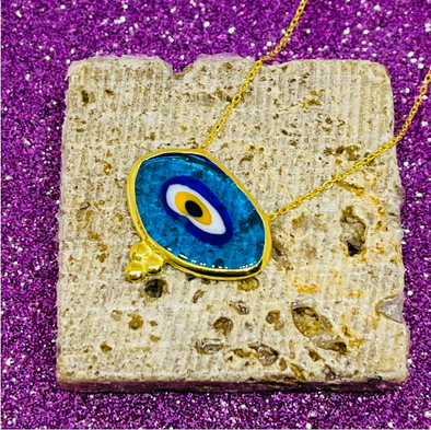 Evil eye blue glass gold plated handmade necklace