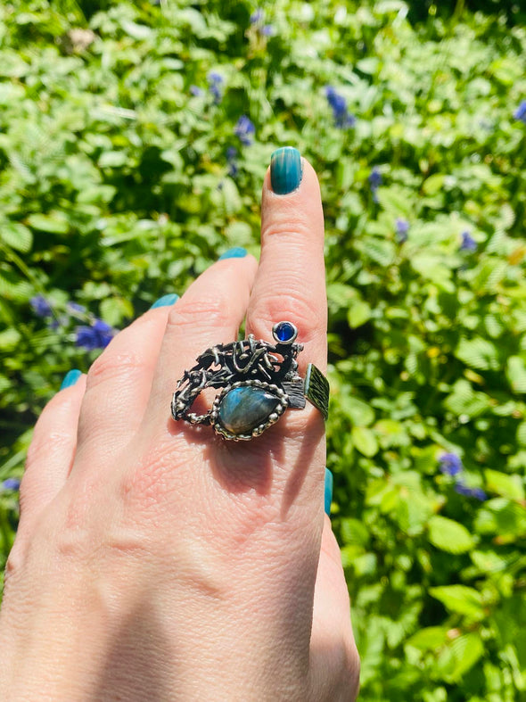 Third Eye Opener Labradorite Silver Adjustable Ring on hand 1