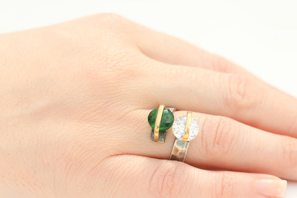 alter-ego-twin-white-green-crystals-adjustable-silver-ring-1