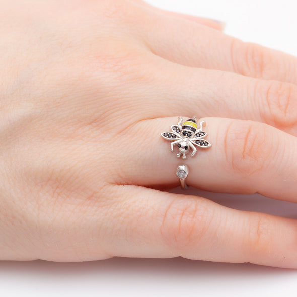 Bee-Lieve in Yourself Adjustable Silver Ring-model