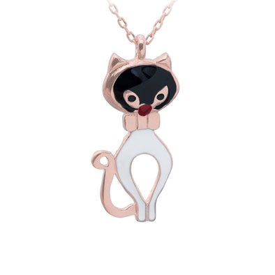 black-and-white-purr-meow-rose-gold-plated-silver-cat-necklace