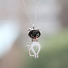 Black and White Purr Meow Silver Cat Necklace-3