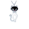 Black and White Purr Meow Silver Cat Necklace
