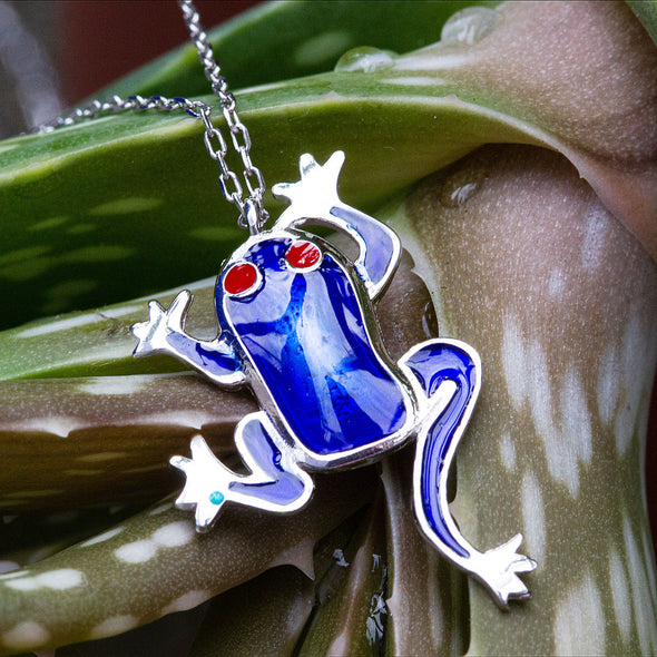 Blue Comedian Frog Silver Necklace-2