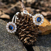 Blue Flower Lover Crystal Cluster Silver Dangly Earrings3