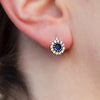 Blue Flower Lover Crystal Cluster Silver Dangly Earrings Model