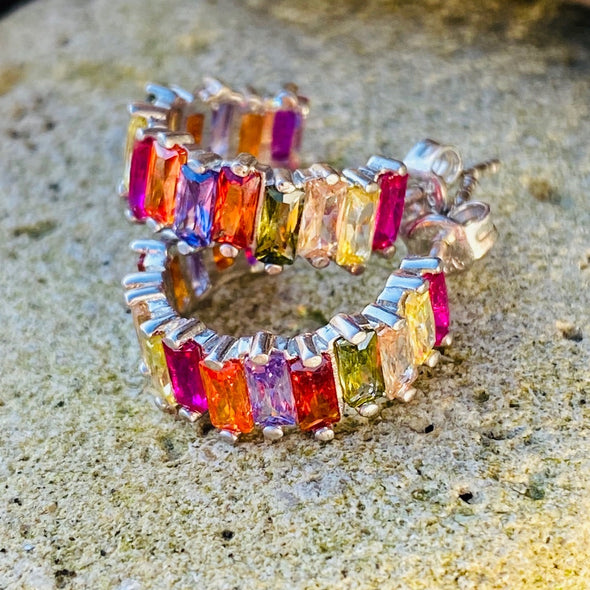 Colourful Dream Catcher Silver Hoop Earrings-1