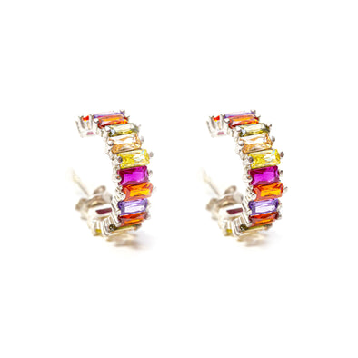 Colourful Dream Catcher Silver Crystal Hoop Earrings