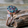 Uplifting Rainbow Crystal Circle Rose Gold Plated Silver Adjustable Ring