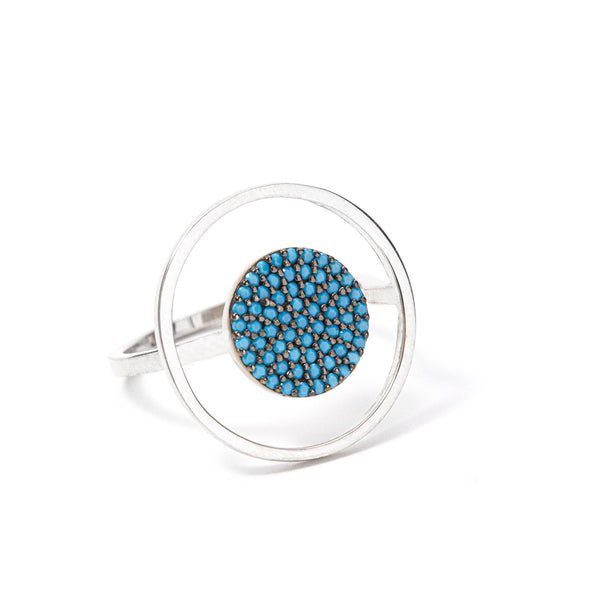 Energy Recharging Turquoise Circle Adjustable Silver Ring