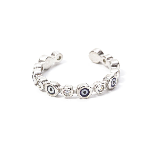 Evil Eye Eternity Adjustable Silver Ring