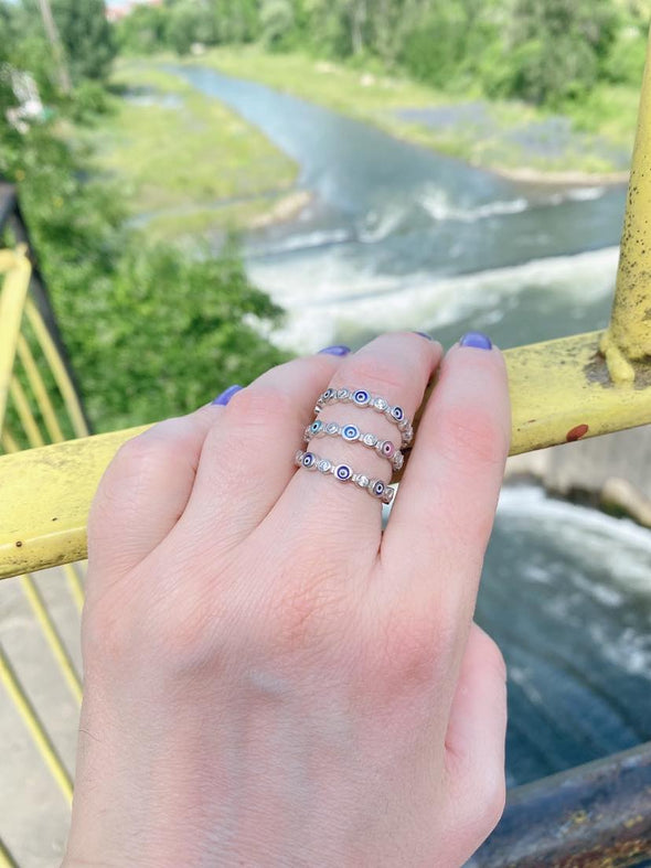 Evil Eye Eternity Adjustable Silver Ring
