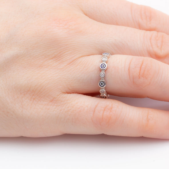 Evil Eye Eternity Adjustable Silver Ring