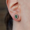 Harmonious Green Oval Cut Crystal Halo Silver Stud Earrings-Model