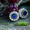 Heavenly Blue Morning Glory Crystal Halo Silver Stud Earrings-1