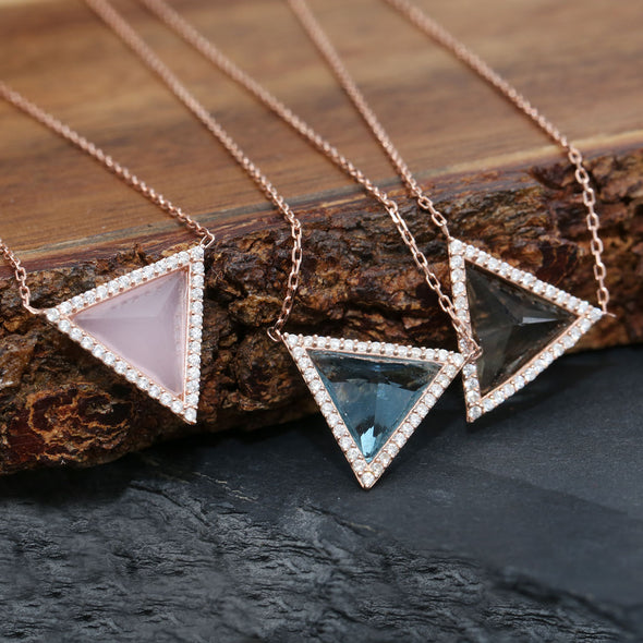Maslow’s Pyramid of Needs Rose Plated Sky Blue Silver Necklace