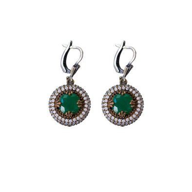 Milgrain Lover Emerald Green Silver Dangly Earrings