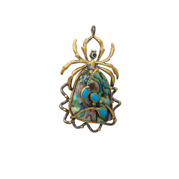 Rainbow Peacock Spider Statement Silver Pendant