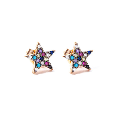 Rainbow Star of My Eye Rose Gold Plated Silver Stud Earrings
