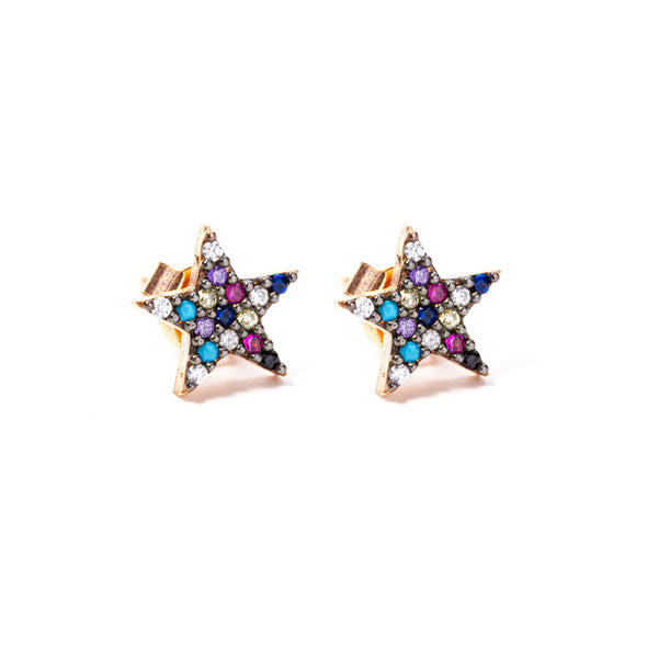 Rainbow Star of My Eye Rose Gold Plated Silver Stud Earrings