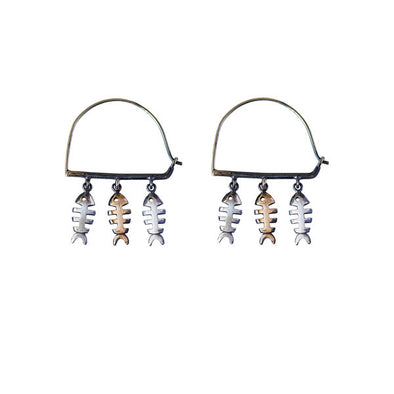 Swim Against the Current Fish Silver Hoop Earrings