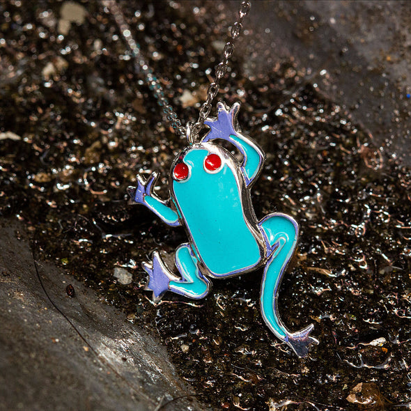Turquoise Comedian Frog Silver Necklace-1