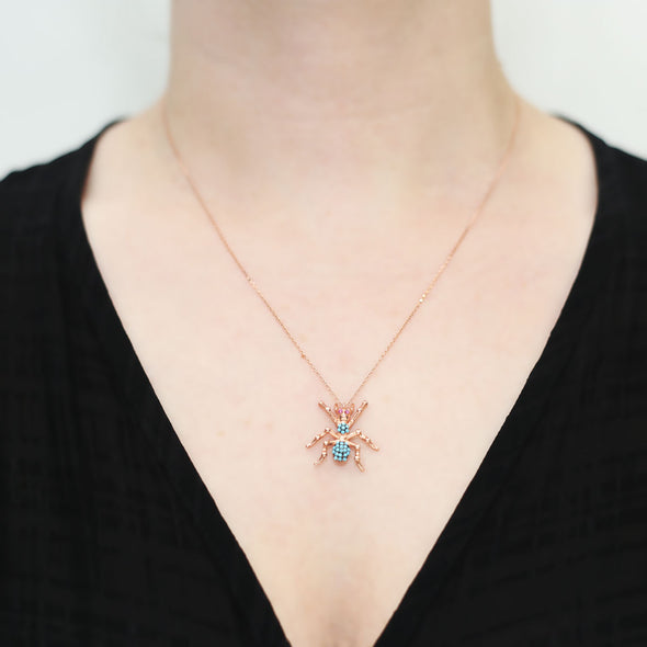 turquoise-jumping-spider-rose-gold-plated-silver-necklace-1