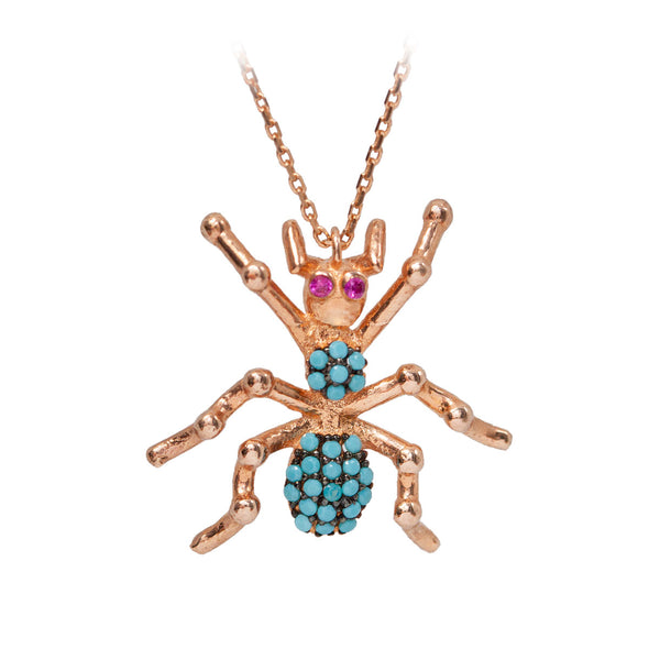 turquoise-jumping-spider-rose-gold-plated-silver-necklace